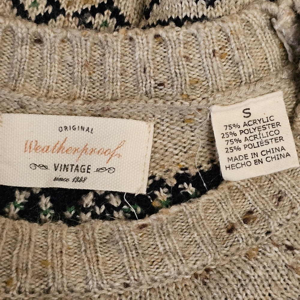 Weatherproof Vintage Womens Fair Isle Yoke Sweater Tan Yellow Speckled Small JT3 - Picture 4 of 5
